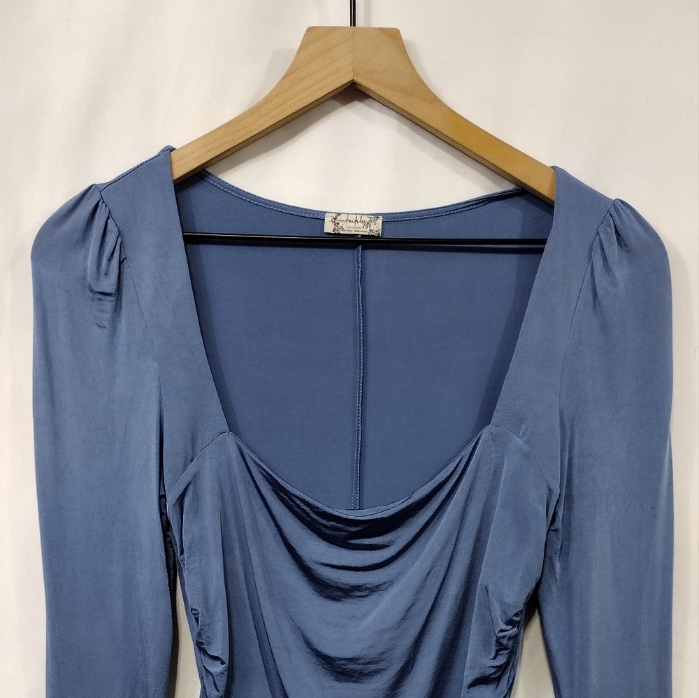 Free People Wind Down Layering Fitted Square Neck Top Women's S Blue Boho Retro - Picture 4 of 13